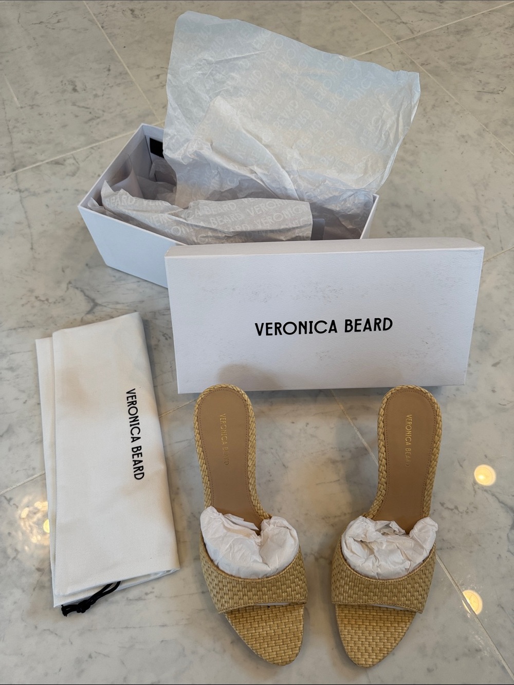Veronica Beard Straw Braided Slide Sandals in Natural Tan